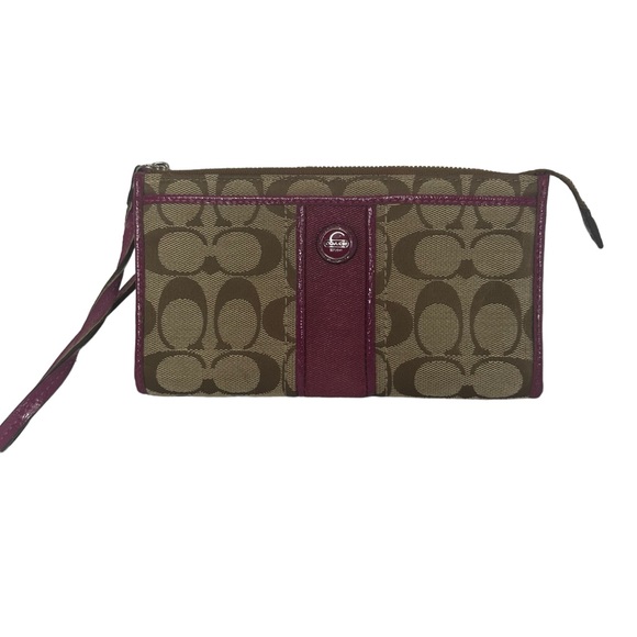 Coach Khaki & Bright Magenta Daisy Outline Signature Mia Tote Bag & Wallet - Picture 13 of 16